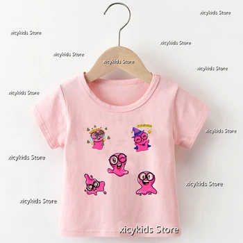 Новая Летняя Стильная футболка для девочек, Милая Футболка Limo Resbaladizo Sam с Мультяшным принтом Для Маленьких девочек, Модные Детские Розовые Футболки с коротким рукавом, Топ
