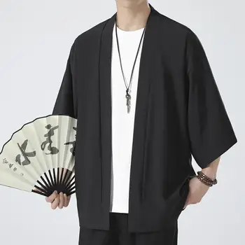 Кимоно, японский костюм, мужское пальто, топы в стиле харадзюку, Японский кардиган, китайская традиционная куртка, свободная рубашка, пальто
