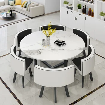 Скандинавская простая современная небольшая квартира, Домашний обеденный стол на 6 человек, Комбинированный стул, Круглая Квадратная мебель Mesas De Comedor HY
