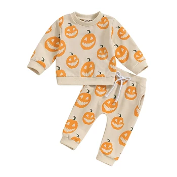 ZZLBUF/ Одежда для новорожденных Мальчиков и девочек на Хэллоуин, пуловер с воротником-стойкой и длинным рукавом с принтом призрачной тыквы, топы, брюки с карманом