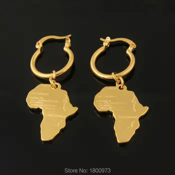 Серьги с картой Эфиопии и Африки Jewelry18k золотого цвета, висячие серьги для африканских женщин, свадебные