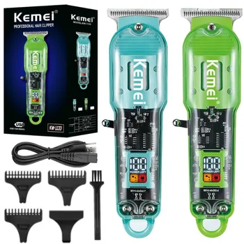 Kemei KM-1133 Перезаряжаемая машинка для стрижки волос Парикмахерская Fade Профессиональные Машинки для стрижки волос Беспроводной Триммер Прозрачная крышка