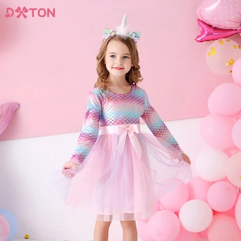 DXTON/ Платье принцессы для девочек 2023 г., Детские платья с бантом для девочек, платье для девочек на день рождения, праздничные платья для малышей, Детская зимняя одежда