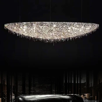 Длинные Роскошные хрустальные подвесные светильники, современная светодиодная подвесная люстра, светильники для столовой, лобби отеля, салон Droplight