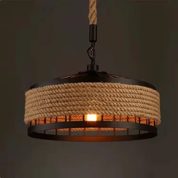 Американский кантри Стиль Ретро Промышленная люстра из пеньковой веревки, лампа, гостиная, столовая, бар, ресторан, светодиодный светильник