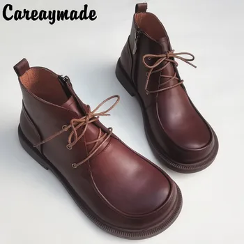 Careaymade-Мужская обувь из натуральной кожи с большим носком, широкая версия для бизнеса и отдыха, оригинальные женские короткие ботинки на одной щиколотке