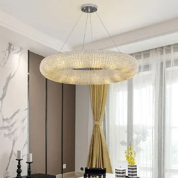 Роскошная Кольцевая Хрустальная люстра для гостиной, современный светодиодный Подвесной светильник с большим Кристаллом, Креативный дизайн, круглые лампы для помещений