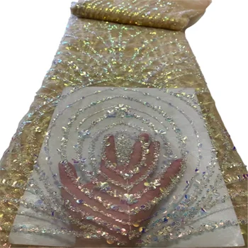 Горячая африканская кружевная ткань 2023, высококачественное кружево, 5 ярдов, Нигерийское тюлевое кружево с блестками, популярное французское сетчатое кружево для вечернего платья