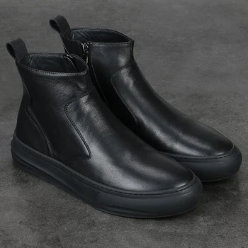 Короткие ботинки, черные кожаные повседневные туфли с высоким берцем, мужская обувь в британском стиле everything, дышащая обувь tide