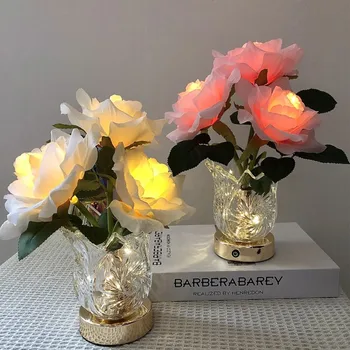 Настольная лампа из Розового хрусталя, Романтическая атмосфера, Цветная светодиодная лампа, Прикроватная лампа из хрусталя Suflower, настольная лампа Hydrange для дома