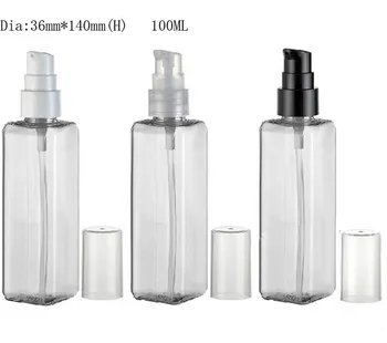 Квадратная прозрачная бутылка для лосьона Объемом 24 x 100 мл Прозрачная пластиковая бутылка для шампуня Крема Косметики с белым черным прозрачным насосом