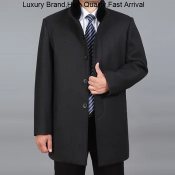 Высокое качество 2023, Зимняя смесь Мериносовых мужчин, Длинное Пальто Из натурального кроличьего меха, Толстая Шерстяная куртка, Мужское пальто M-4XL