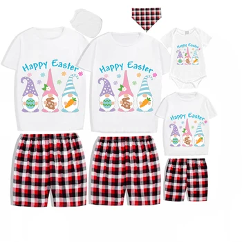 Одинаковые Пижамы для Пасхальной семьи Эксклюзивного дизайна Happy Easter Gnomies Белый Пижамный комплект
