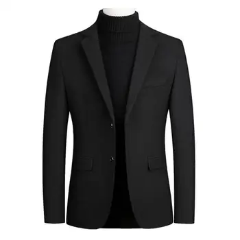 Высококачественный мужской костюм на двух пуговицах с лацканами, пальто из смесовой шерсти, Повседневные Блейзеры, мужские однотонные деловые Повседневные мужские пальто и куртки 2021
