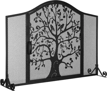 Дверца-ширма из кованого железа с силуэтом дерева и птицы