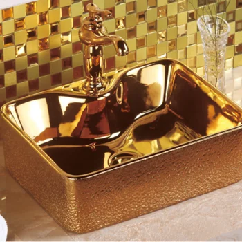 Новый Дизайн, Маленький Размер, Золотой Керамический Умывальник для ванной Комнаты, Золотой Таз, Художественный Таз