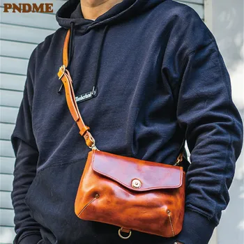 PNDME модная роскошная повседневная мужская сумка-мессенджер из натуральной кожи для отдыха на открытом воздухе из натуральной воловьей кожи, маленькая сумка через плечо