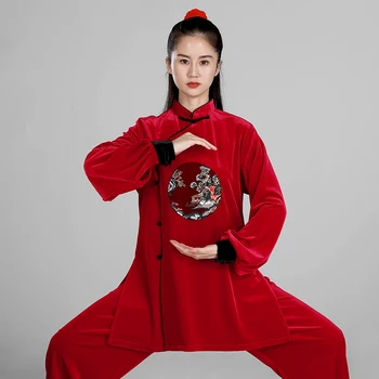 Зимняя Утепленная Одежда для Тайцзи, Женская одежда для ушу, Одежда для соревнований по кунг-фу, Униформа для боевых искусств Без морщин 2023