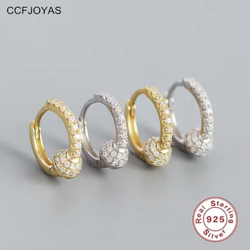CCFJOYAS Серьги-кольца из 100% стерлингового серебра 925 пробы, Изысканные Маленькие Золотые шарики с белыми циркониевыми серьгами, золотые Серебряные украшения