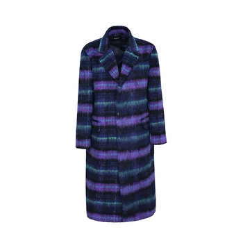 2023 Новое осенне-зимнее длинное фиолетовое шерстяное пальто в клетку, женское плотное теплое шерстяное пальто, Корейская повседневная женская верхняя одежда с длинным рукавом