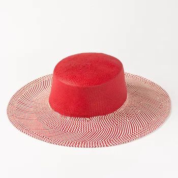 X413 Полосатая соломенная шляпа с плоским верхом из Папируса, широкополая Соломенная шляпа с плоским верхом для защиты от солнца, Пляжные летние кепки, Соломенная шляпа с широкими полями