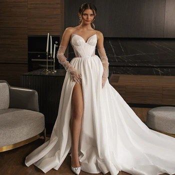 2023 Простые Свадебные платья, Новое Высококачественное сексуальное платье Трапециевидной формы с V-образным вырезом, Гладкое Удобное Темпераментное женское Свадебное платье