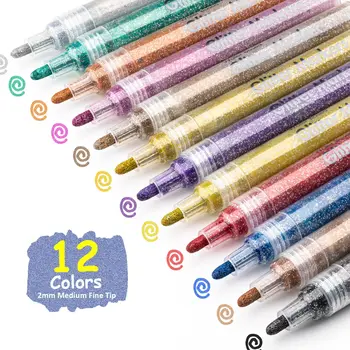 Блестящие маркеры, ручка 12 цветов, 3 мм, блестящие металлические ручки для рисования для детей и взрослых, поздравительные открытки, художественный рисунок, наскальная живопись, плакаты