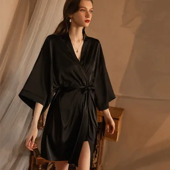 Тонкий летний халат, Кружевная Сексуальная пижама с коротким рукавом, Пижама Большого размера, Свободная Домашняя Меховая Атласная ночная рубашка, ночная женская одежда для сна