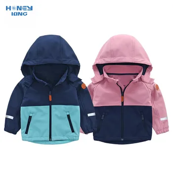 HONEYKING/ Весенняя детская куртка Softshell, Ветрозащитное Непромокаемое флисовое пальто с капюшоном, Верхняя одежда для девочек и мальчиков, Детская одежда