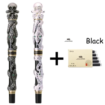 Jinhao Металлическая Винтажная авторучка с черепом и Скелетом, Уникальный колпачок для ручки с изогнутым пером, Тяжелая коллекция, Классическая подарочная ручка для бизнеса