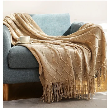Вязаные всесезонные одеяла Inyahome с кисточками, Однотонное покрывало для кровати, диван, Домашний Текстиль, Модный Вязаный Плед на диван