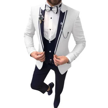 Новый повседневный модный мужской костюм из трех предметов (топ + жилет + брюки) Тонкий костюм для Свадебной церемонии с лацканами, костюм шафера Жениха, Мужской костюм