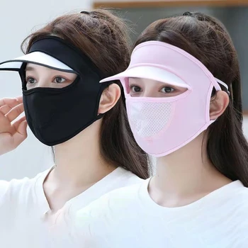Летняя Солнцезащитная маска из Ледяного Шелка с Регулируемой защитой от ультрафиолета, Солнцезащитная шляпа, Кепки, Дышащая Велосипедная маска для лица на открытом воздухе