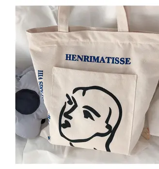 Женская холщовая сумка для покупок с белым Принтом, женская сумка из хлопчатобумажной ткани, Эко-сумка-Тоут, Многоразовые Продуктовые сумки для покупателей