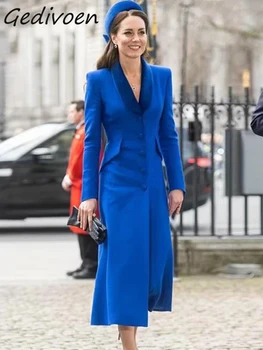 Gedivoen, летние модные дизайнерские синие винтажные тренчи, женские однобортные тонкие тренчи с лацканами, карманами с длинным рукавом