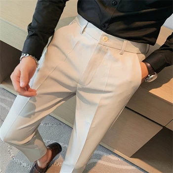 Осенняя корейская версия Узких деловых брюк Nine Points, однотонные мужские Повседневные Прямые брюки средней посадки, официальные Светские/парадные брюки