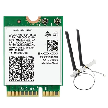 Для AX411 Wifi Карта + 2X8DB антенна WiFi 6E Cnvio2 BT 5,3 Трехдиапазонный модуль 5374 Мбит/с для ноутбука/ПК Win10/11-64Bit