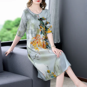 2023, Весна и лето, Новое Шелковое платье Cheongsam из Атласа с коротким рукавом, Элегантное Женское Шелковое платье Goddess Fansang