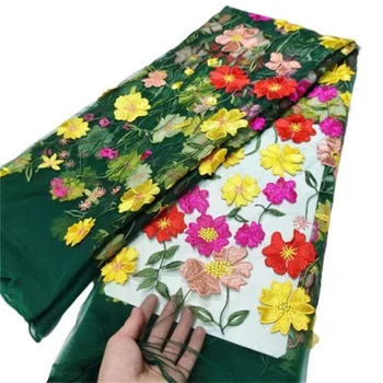 Высококачественная Африканская Кружевная ткань 3d цветочная Кружевная ткань с многоцветной вышивкой, Нигерийский Тюль, Сетчатая кружевная ткань для шитья