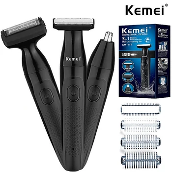 Kemei моющаяся электробритва для лица и тела, триммер для бороды для мужчин, станок для бритья лысой головы, перезаряжаемый