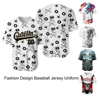 Модная бейсбольная форма из джерси с белым черепом, мужская рубашка, Изготовленные на заказ сублимационные заготовки для софтбола, Бейсбольная футболка для тренировок