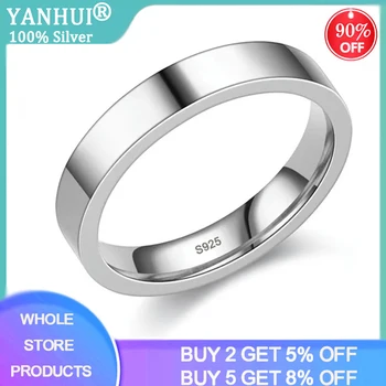 YANHUI Fashion Простые подарочные украшения для пары, высококачественные гладкие кольца из тибетского серебра шириной 4 мм для женщин и мужчин R031F