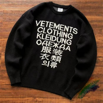 Вязаный свитер Vetements Для Мужчин И Женщин, свитер с языковым логотипом Vetements, трикотажные кофты для экипажа, VTM
