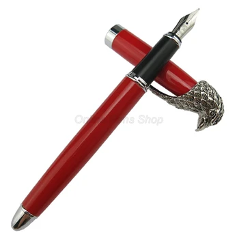 Металлическая перьевая ручка Fuliwen с красным бочонком Сова, зажим для головы Орла, Средний наконечник 0,7 мм, Серебряная отделка, Перьевая ручка для письма, подарок