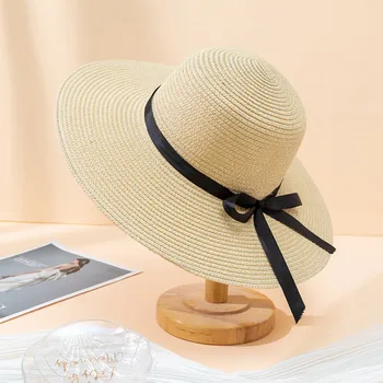 Простая Складная соломенная шляпа для Девочек с широкими полями, Солнцезащитная шляпа, Пляжная женская летняя шляпа, дорожная кепка с защитой от ультрафиолета, Женская кепка для женщин