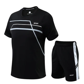 Мужская спортивная футболка с коротким рукавом для спортзала, Фитнеса, беговой дорожки, футбольных рубашек, Модных круглых, быстросохнущих, сохраняющих прохладу комплектов, размер M-5XL