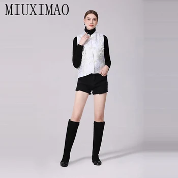 MIUXIMAO 2022, Элегантная куртка с объемным цветочным Рисунком, без рукавов, с вышитой застежкой, Модная Повседневная куртка, Женская одежда