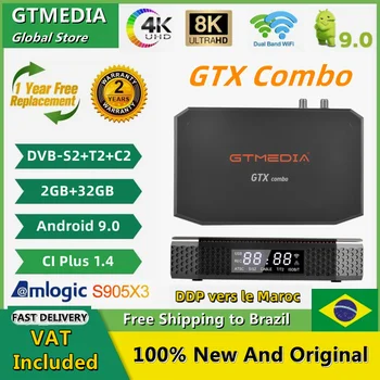 GTMEDIA GTX Combo TV Box 4K 8K Android 9,0 + DVB-S2/T2/C2 2G + 32G Поддержка CA & CI Plus1.4, SATA-HDD, BT4.1 Декодер спутникового ресивера