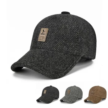Осенняя бейсболка, Шерстяная вязаная Дизайнерская мужская зимняя кепка, утепленные теплые шапки-ушанки, мужские брендовые шапки для папы-дальнобойщика