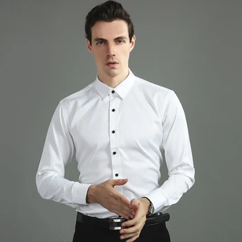 6XL, Весенне-осенняя новая эластичная рубашка с длинным рукавом, Приталенная, мужская, Не содержащая железа, устойчивая к морщинам, однотонная, для делового отдыха